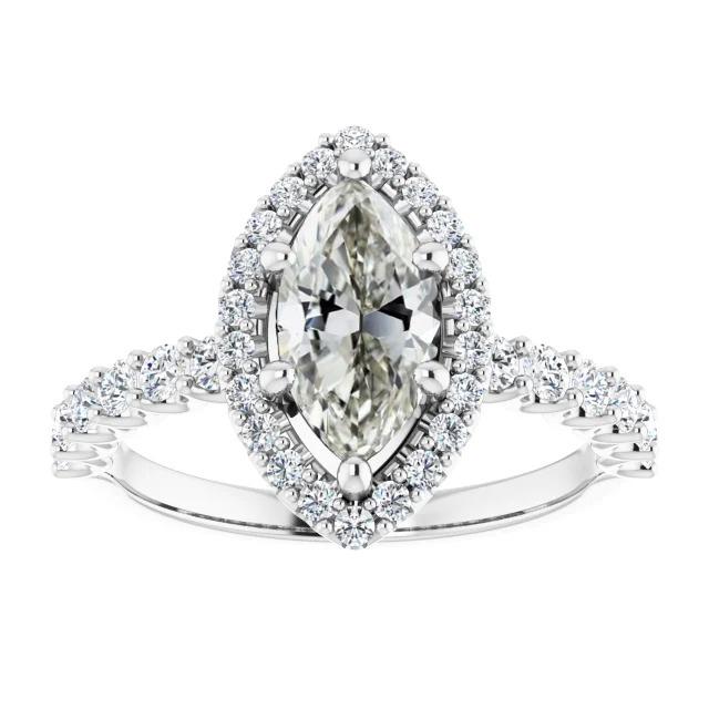 Anello Aureola Rotondo E Marquise Con Genuino Diamante Taglio Antico, 6 Poli, 6,25 Carati