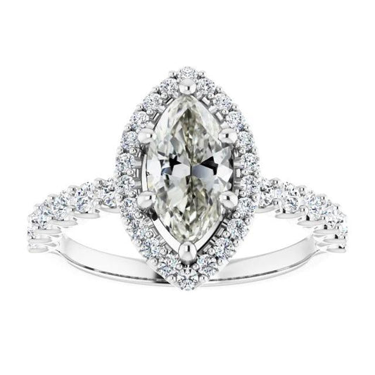 Anello Aureola Rotondo E Marquise Con Genuino Diamante Taglio Antico, 6 Poli, 6,25 Carati