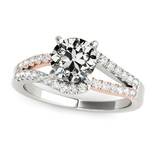 Anello Bicolore Rotondo Con Genuino Diamante Taglio Vecchio Gambo Diviso 3,75 Carati