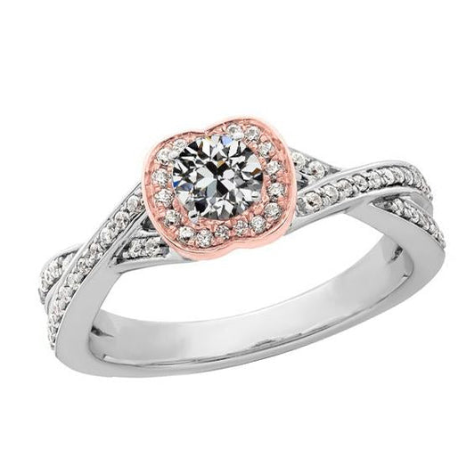 Anello Bicolore Tondo Con Naturale Diamanti A Taglio Vecchio Miniera Stile Crossover 3,50 Carati