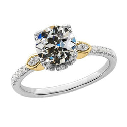 Anello Bicolore Tondo Vecchio Minatore Genuino Diamante Con Accenti 3,50 Carati