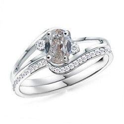 Anello Con 3 Genuino Diamanti A Taglio Ovale In Stile Vecchia Miniera Con Gambo Diviso 1.50 Carati