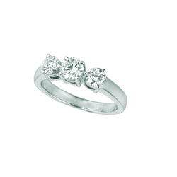 Anello Con 3 Pietre Di Naturale Diamanti. Gioielli In Oro Bianco 14K Da 1 Carato