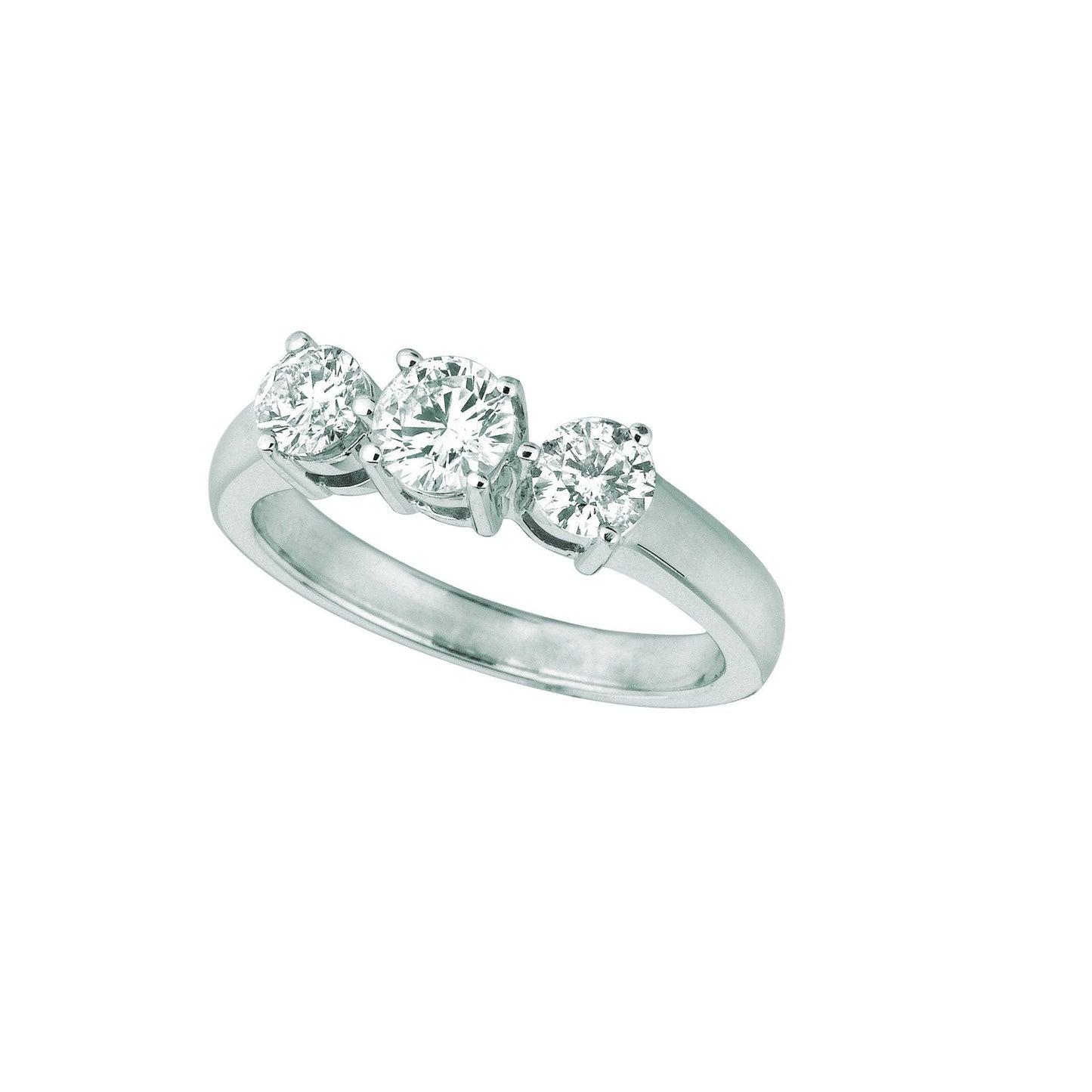 Anello Con 3 Pietre Di Naturale Diamanti. Gioielli In Oro Bianco 14K Da 1 Carato