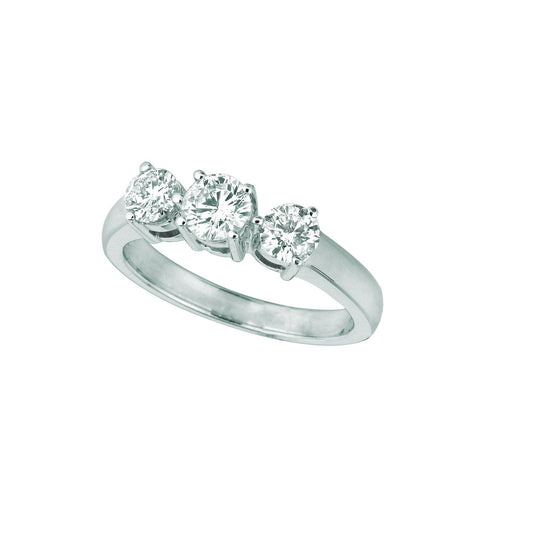 Anello Con 3 Pietre Di Naturale Diamanti. Gioielli In Oro Bianco 14K Da 1 Carato