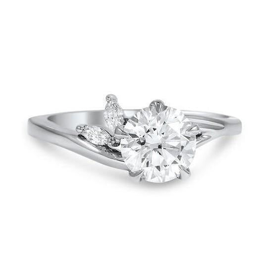 Anello Con 3 Pietre In Oro Bianco 14K Con Taglio A Marquise E 2,80 Ct Di Vero Diamanti Nuovo