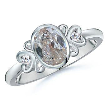 Anello Con 3 Pietre Ovale Old Miner Naturale Diamond Bezel Set 1.25 Carati Stile Cuore