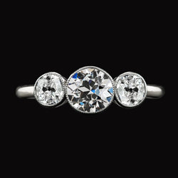 Anello Con 3 Pietre, Tondo Con Genuino Diamanti Taglio Antico Gioielli In Oro Bianco 4 Carati