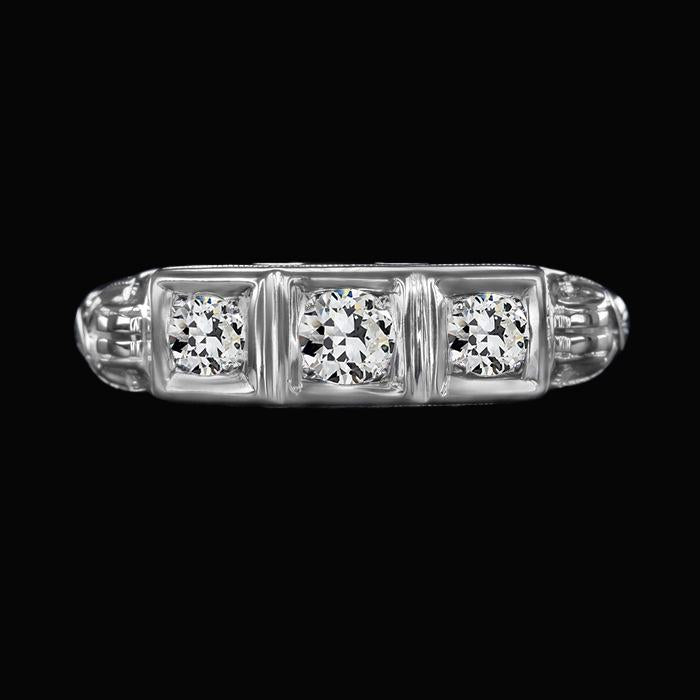 Anello Con 3 Pietre, Tondo, Con Genuino Diamanti Tagliati A Vecchia Miniera, 1,50 Carati, Gioielli Da Donna