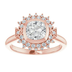 Anello Con Doppia Aureola Vecchio Minatore Vero Diamantes Bezel Set 5 Carati Stile Fiore
