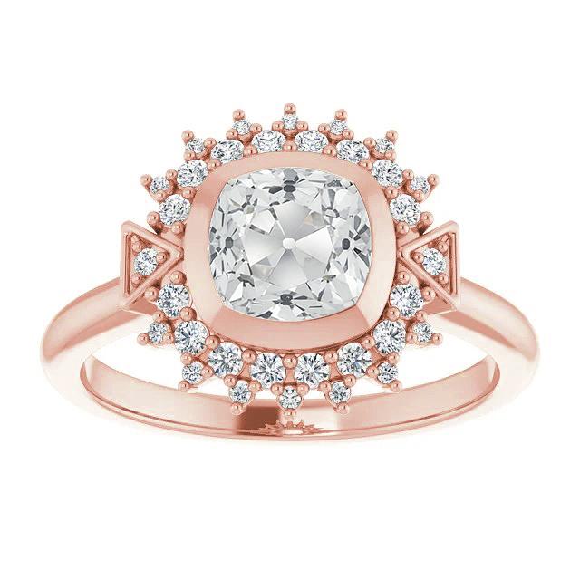 Anello Con Doppia Aureola Vecchio Minatore Vero Diamantes Bezel Set 5 Carati Stile Fiore