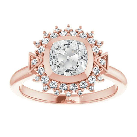 Anello Con Doppia Aureola Vecchio Minatore Vero Diamantes Bezel Set 5 Carati Stile Fiore