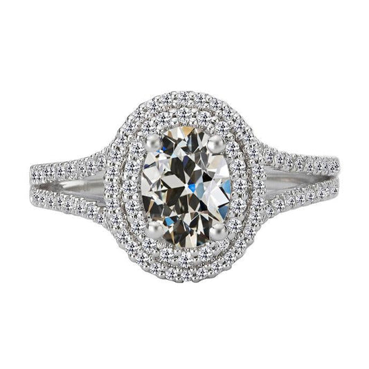 Anello Con Doppio Alone Ovale Con Genuino Diamante A Taglio Antico, Set Di 8 Carati