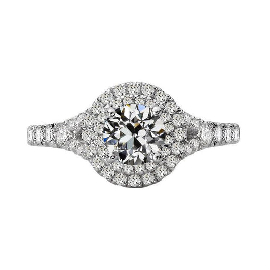 Anello Con Doppio Alone Rotondo Vecchio Minatore Vero Diamante Split Shank Pave Set 5 Carati