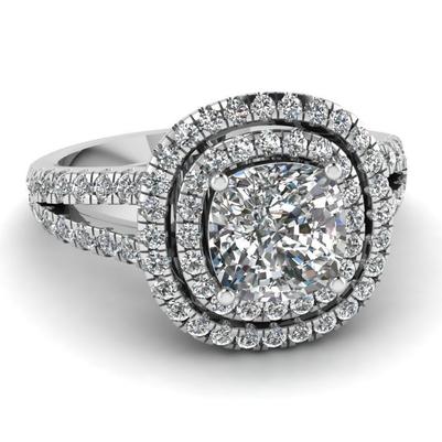 Anello Con Doppio Taglio A Cuscino, 3,23 Carati, Oro Bianco, 14K, Con Naturale Diamante