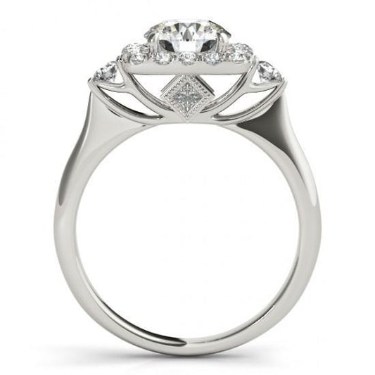 Anello Con Genuino Diamante Halo 1.50 Carati Oro Bianco 14K Gioielli Da Donna Novità