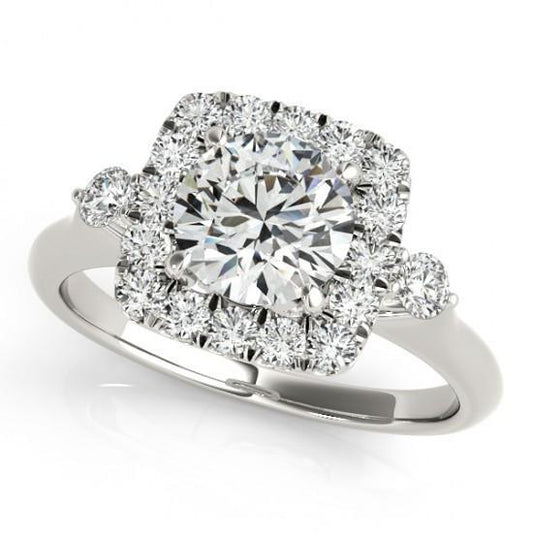 Anello Con Genuino Diamante Halo 1.50 Carati Oro Bianco 14K Gioielli Da Donna Novità