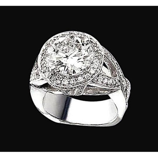 Anello Con Genuino Diamante Halo Gambo Diviso 2.05 Carati Oro Bianco 14K