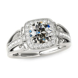 Anello Con Genuino Diamante Halo Milligrain A Taglio Vecchio Stile Antico 4,50 Carati