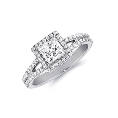 Anello Con Genuino Diamante Rotondo E Principessa Con Accento Da 2,80 Ct. Oro Bianco 14K