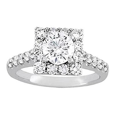 Anello Con Genuino Diamante Rotondo Halo Con Accenti 1,75 Carati In Oro Bianco 14K