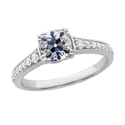 Anello Con Genuino Diamante Taglio Vecchio Miniera Rotondo E Cuscino Con Accenti 4,25 Carati