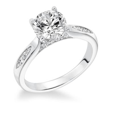 Anello Con Genuino Diamante Tondo Taglio Brillante 2,95 Carati Con Accenti In Oro Bianco