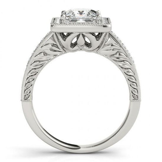 Anello Con Genuino Diamanti Princess Halo Con Accenti Da 1.50 Ct. Oro Bianco 14K