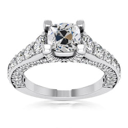 Anello Con Genuino Diamanti Taglio Vecchio Miniera Con Accenti Oro 8 Carati