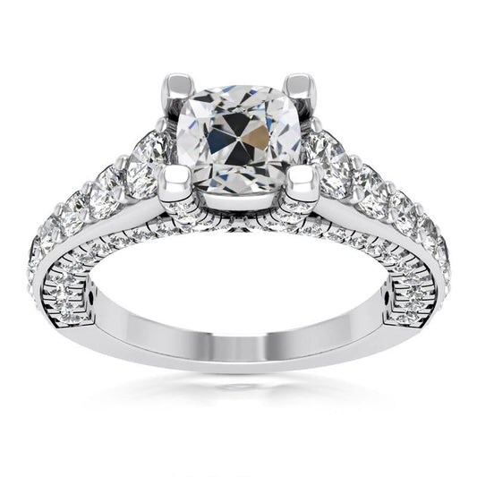 Anello Con Genuino Diamanti Taglio Vecchio Miniera Con Accenti Oro 8 Carati