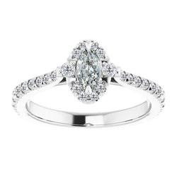 Anello Con Genuino Diamanti Taglio Vecchio Miniera Rotondo E Marquise Con Accenti 4 Carati