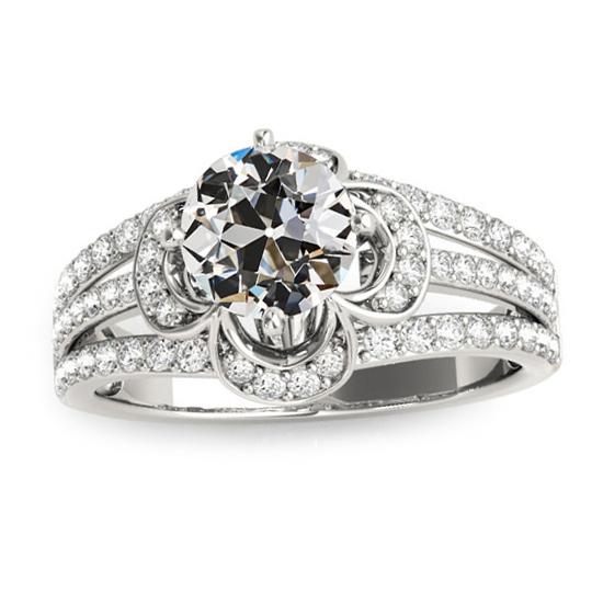 Anello Con Naturale Diamanti A Taglio Antico Stile Fiore Tripla Fila Accenti Oro 5,50 Carati