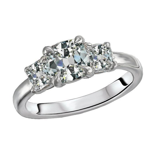 Anello Con Naturale Diamanti Eagle Claws Cushion Old Miner 7 Carati 4 Punte Incastonate Tre Pietre