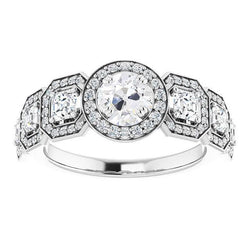 Anello Con Naturale Diamanti Halo Radiant & Il Giro Vecchio Minatore Con Accenti 8 Carati