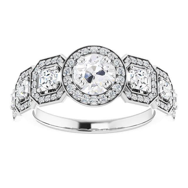 Anello Con Naturale Diamanti Halo Radiant & Il Giro Vecchio Minatore Con Accenti 8 Carati