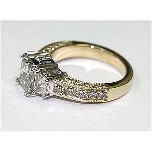 Anello Con Tre Pietre Di Vero Diamanti. Oro Giallo 14K. Stile Vintage. 2.75 Carati