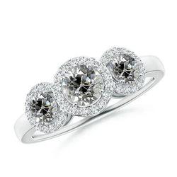 Anello Con Tre Pietre Halo Anniversary Round Old Miner Vero Diamanti 2.90 Carati