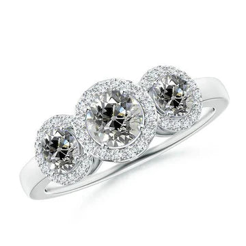 Anello Con Tre Pietre Halo Anniversary Round Old Miner Vero Diamanti 2.90 Carati