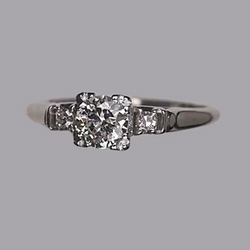 Anello Con Tre Pietre Rotonde A Taglio Vecchio Miniera 1.25 Carati Vero Diamante