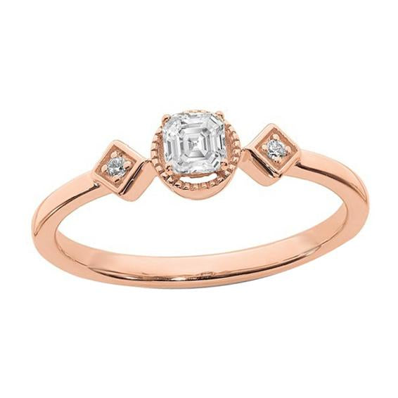 Anello Con Tre Pietre Rotonde E Genuino Diamanti Asscher Incastonati 2 Carati In Oro Rosa