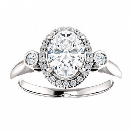 Anello Con Tre Vero Diamanti A Taglio Ovale In Oro Bianco Da 1.80 Carati 14K