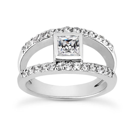 Anello Con Vero Diamante Da Minatore A Taglio Quadrato E Rotondo, Castone Con Gambo Diviso, 4 Carati