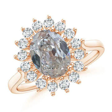 Anello Con Vero Diamante Ovale Aureola Gioielli In Stile Fiore Europeo Antico Da 4.50 Carati