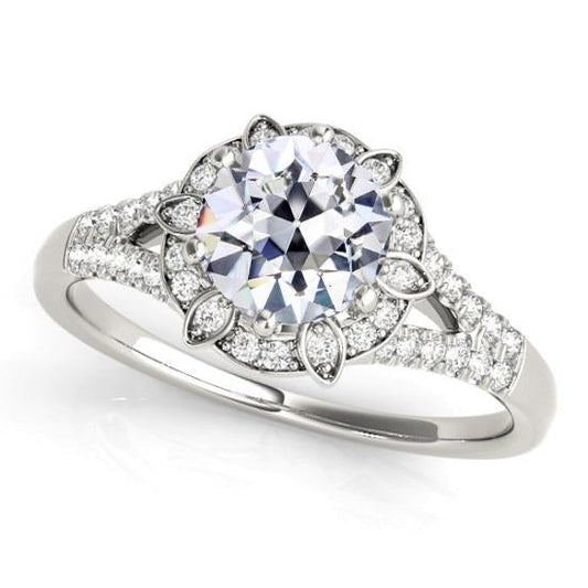 Anello Con Vero Diamante Taglio Antico Halo Star Style Gambo Diviso 4,50 Carati