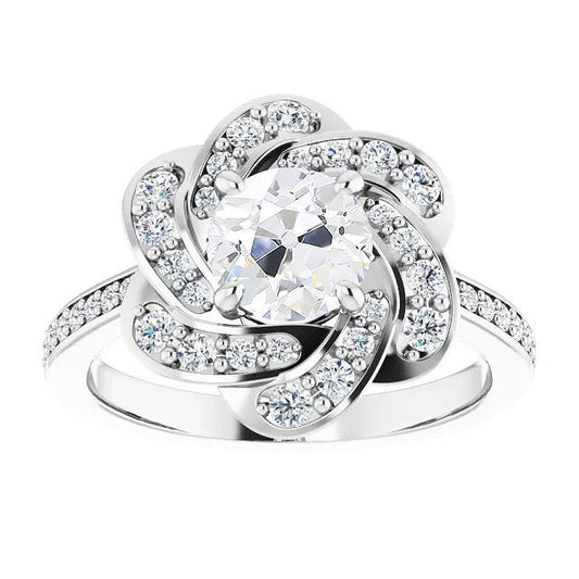 Anello Con Vero Diamanti Halo Vecchio Minatore Con Accenti Twisted Style 5,25 Carati
