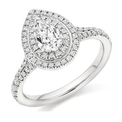 Anello D Fidanzamento Con Vero Diamante Taglio pera Halo 1.78 Carati Oro Bianco 14K