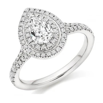 Anello D Fidanzamento Con Vero Diamante Taglio pera Halo 1.78 Carati Oro Bianco 14K