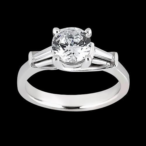 Anello Da 1.27 Carati Con Naturale Diamanti Rotondi E Baguette Con Tre Pietre In Oro Bianco