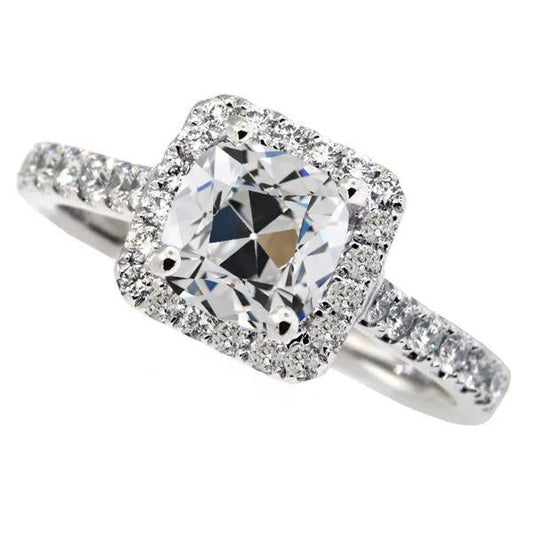 Anello Da 10 Carati Rotondo E Cuscino Con Vero Diamante A Taglio Antico Con Accenti