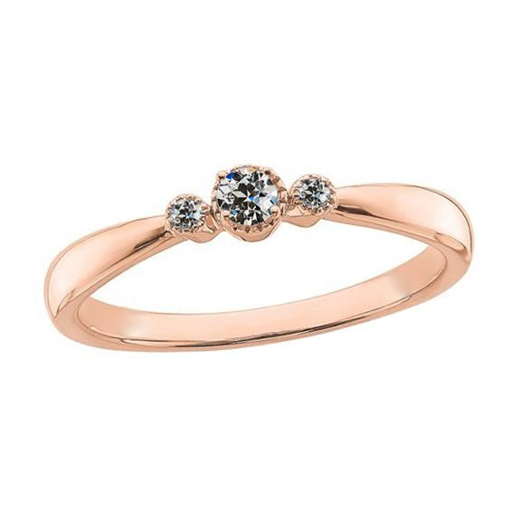 Anello Da Donna A Tre Pietre Con Genuino Diamante Taglio Antico Rotondo 1 Carati In Oro Rosa 14K